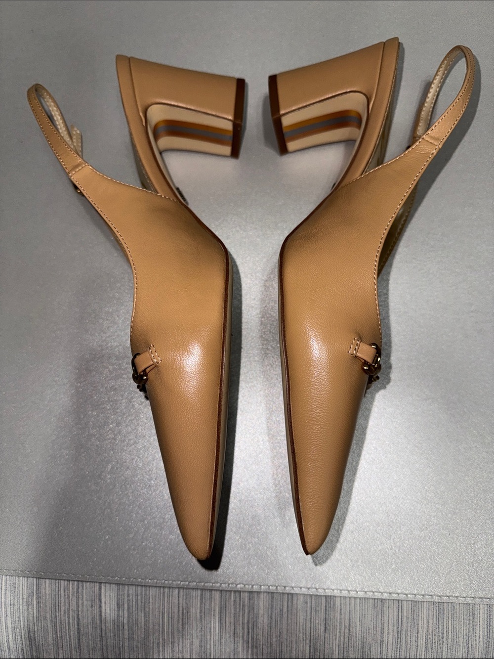Sam Edelman Waller Slingback Block Heel Pumps Beige Leather Horsebit Sz 10.5 - Picture 4 of 9